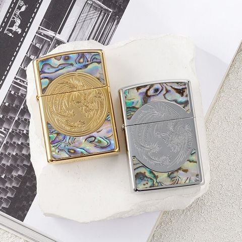 Bật lửa chính hãng Zorro khảm trai khắc chim phượng hoàng Z92057