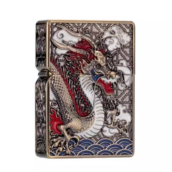 Bật lửa xăng đá Zorro bọc vỏ dày khắc nổi rồng thần Z-KJ1024