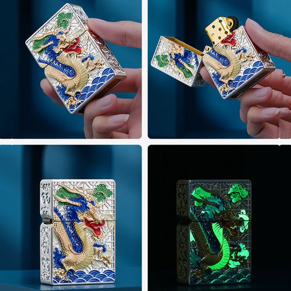 Bật lửa xăng đá Zorro bọc vỏ dày khắc nổi rồng thần Z-KJ1024