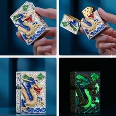 Bật lửa xăng đá Zorro bọc vỏ dày khắc nổi rồng thần Z-KJ1024