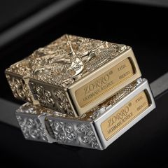 Bật lửa xăng đá Zorro bọc vỏ dày khắc nổi tướng Quan Vũ Z-KJ1005