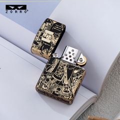 Bật lửa xăng đá Zorro chủ đề Tần Thủy Hoàng Đế mạ vàng Z2-1071