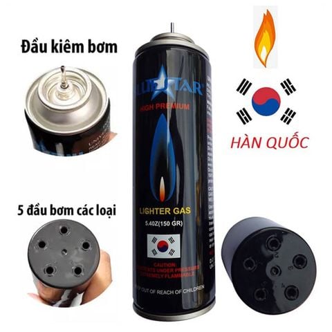 Bình gas bật lửa Blue Star Hàn Quốc cao cấp – gas sạch, 150g