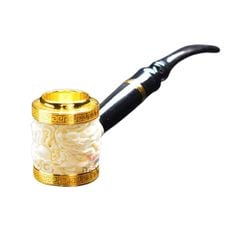 Tẩu khắc hình rồng trắng ốp hoa văn mạ vàng Freesize TX02