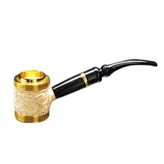 Tẩu khắc hình rồng trắng ốp hoa văn mạ vàng Freesize TX02