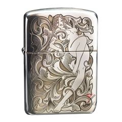 Zippo Bạc Khối Tái Bản 1941 Khắc Hoa Văn Cô Gái Sexy BK46