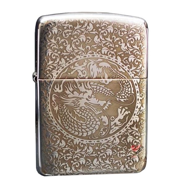 Zippo Bạc Khối Tái Bản 1941 Khắc Hoa Văn Rồng Phượng BK32