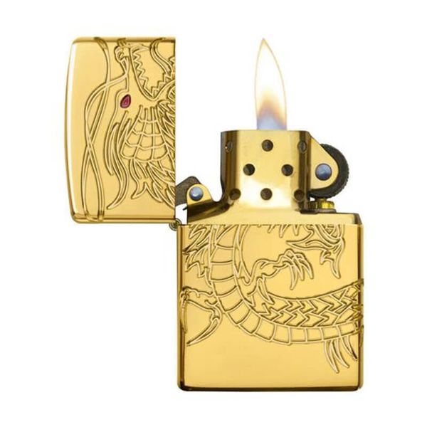 Zippo Armor khắc chìm rồng vàng mắt đỏ Red Eye Dragon Gold Plate Z144