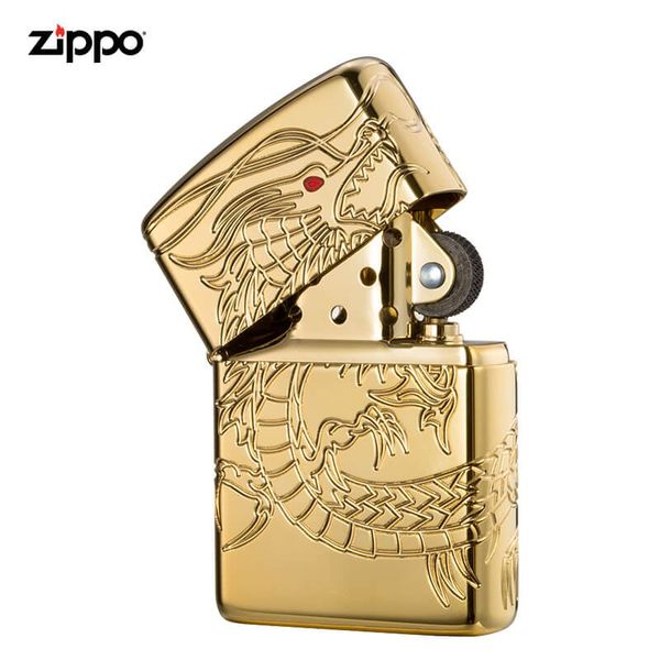 Zippo Armor khắc chìm rồng vàng mắt đỏ Red Eye Dragon Gold Plate Z144