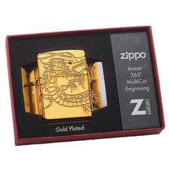 Zippo Armor khắc chìm rồng vàng mắt đỏ Red Eye Dragon Gold Plate Z144