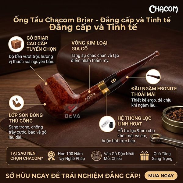Tẩu gỗ thạch nam chính hãng Chacom Churchill N186A