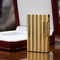 S.T. Dupont Ligne 1 (1 Lỗ) - Bọc Vàng 20 Microns - Họa Tiết Vân Dọc Cổ Điển DPH73