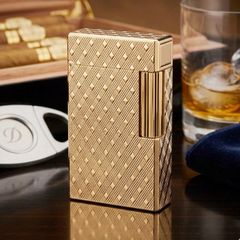 S.T. Dupont Ligne 1 (1 Lỗ) – Bọc Vàng 20 Microns – Họa Tiết Vân Kim Cương Diamond Head DPH123