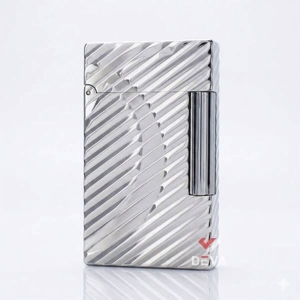 Bật lửa Dupont bạc kẻ chéo lượn sóng chữ D cách điệu D150