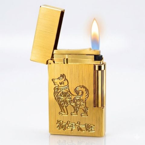 Bật lửa ST Dupont vàng xước khắc chìm chú chó linh vật D158