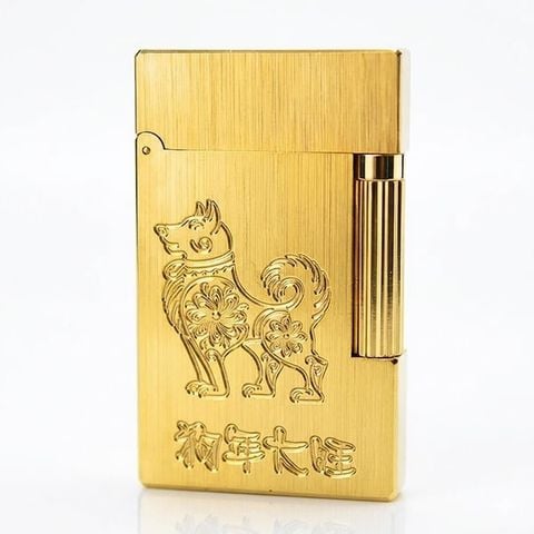 Bật lửa ST Dupont vàng xước khắc chìm chú chó linh vật D158