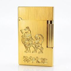 Bật lửa ST Dupont vàng xước khắc chìm chú chó linh vật D158