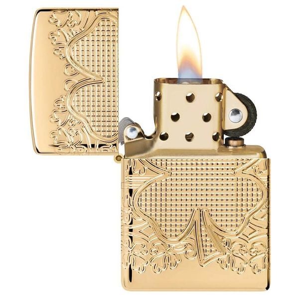 Zippo Lucky Clover Design Armor Luxury High Polish Gold Plate Z23