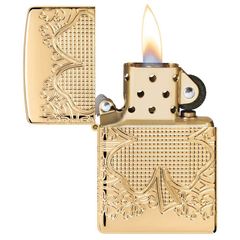 Zippo Lucky Clover Design Armor Luxury High Polish Gold Plate Z23