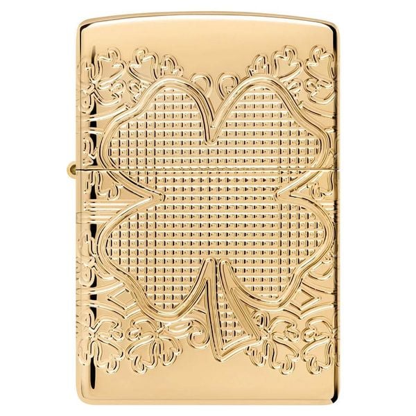 Zippo Lucky Clover Design Armor Luxury High Polish Gold Plate Z23