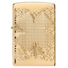 Zippo Lucky Clover Design Armor Luxury High Polish Gold Plate Z23