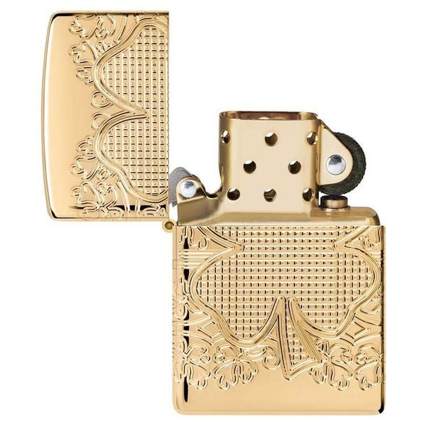 Zippo Lucky Clover Design Armor Luxury High Polish Gold Plate Z23