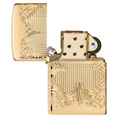 Zippo Lucky Clover Design Armor Luxury High Polish Gold Plate Z23