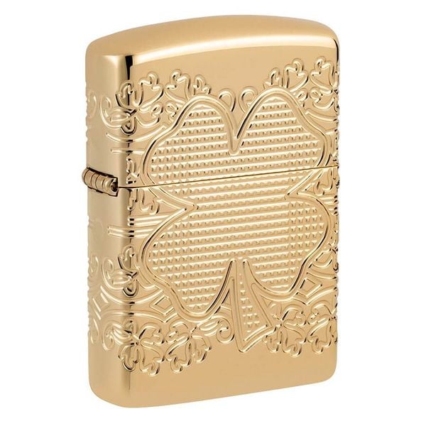 Zippo Lucky Clover Design Armor Luxury High Polish Gold Plate Z23