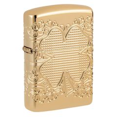 Zippo Lucky Clover Design Armor Luxury High Polish Gold Plate Z23