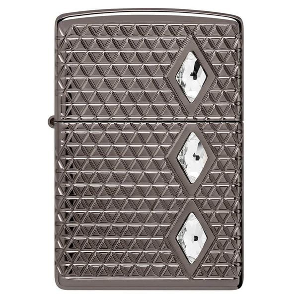 Zippo Diamond Pattern Design Multicut Crystal Attached Armor Luxury Black Ice Z105