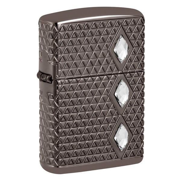 Zippo Diamond Pattern Design Multicut Crystal Attached Armor Luxury Black Ice Z105