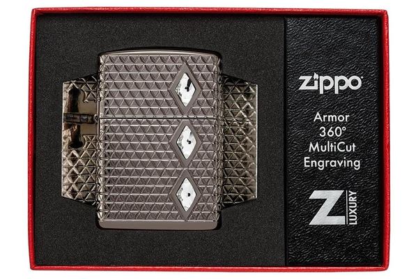 Zippo Diamond Pattern Design Multicut Crystal Attached Armor Luxury Black Ice Z105