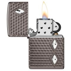 Zippo Diamond Pattern Design Multicut Crystal Attached Armor Luxury Black Ice Z105