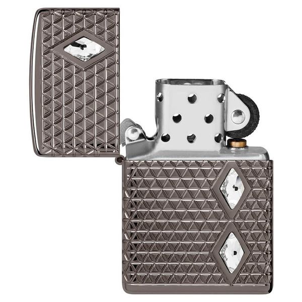 Zippo Diamond Pattern Design Multicut Crystal Attached Armor Luxury Black Ice Z105