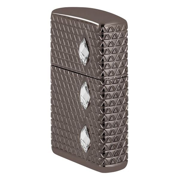 Zippo Diamond Pattern Design Multicut Crystal Attached Armor Luxury Black Ice Z105