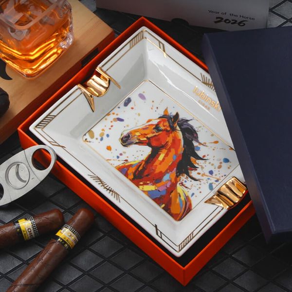 Gạt tàn xì gà 2 điếu Lubinski YJA 20053 – Họa tiết Vân Ngựa 2026