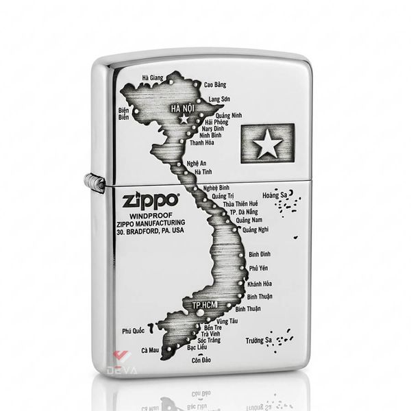 Zippo Bạc Khối Khắc Bản Đồ Việt Nam BK75