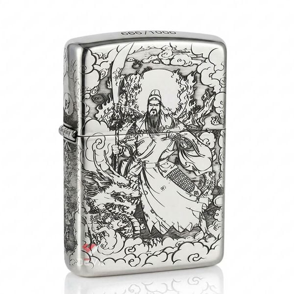 Zippo Bạc Khối Khắc Quan Vũ Quan Vân Trường BK34