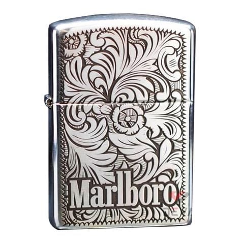 Zippo Bạc Khối Armor Khắc Hoa Văn Chủ Đề Marlboro BK64