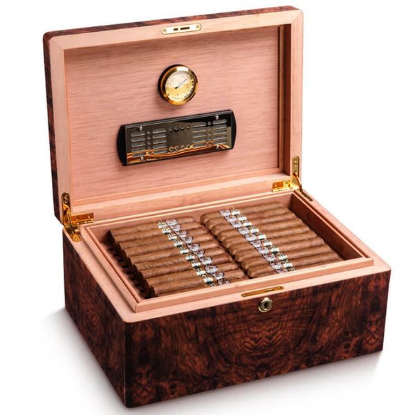 Hộp Giữ Ẩm Xì Gà (Humidor) Gỗ Tuyết Tùng Vân Nu Cao Cấp RA 925