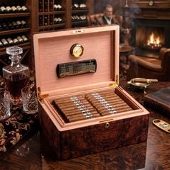 Hộp Giữ Ẩm Xì Gà (Humidor) Gỗ Tuyết Tùng Vân Nu Cao Cấp RA 925