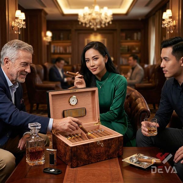 Hộp Giữ Ẩm Xì Gà (Humidor) Gỗ Tuyết Tùng Vân Nu Cao Cấp RA 925
