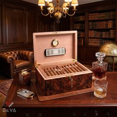 Hộp Giữ Ẩm Xì Gà (Humidor) Gỗ Tuyết Tùng Vân Nu Cao Cấp RA 925