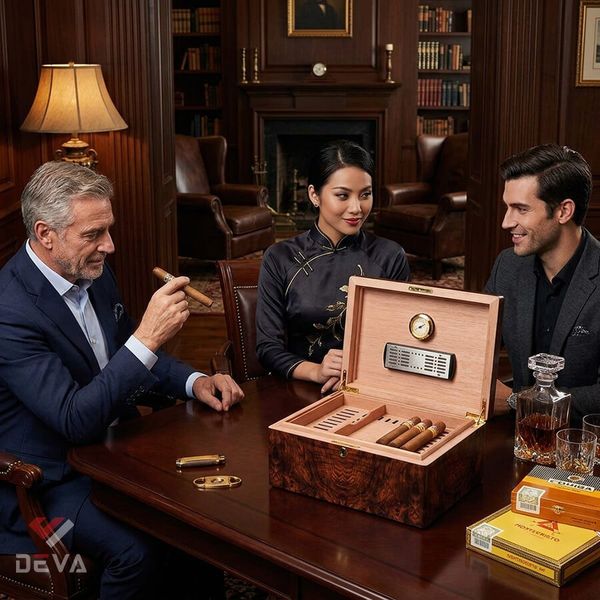Hộp Giữ Ẩm Xì Gà (Humidor) Gỗ Tuyết Tùng Vân Nu Cao Cấp RA 925