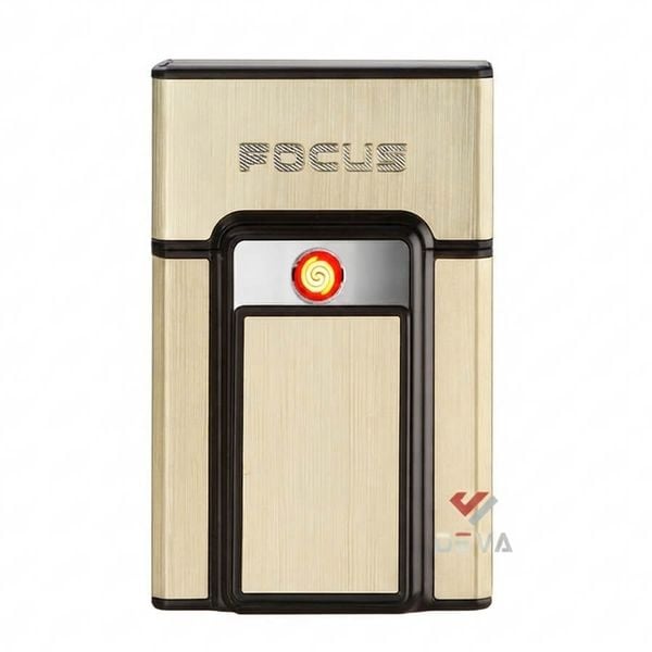 Hộp đựng thuốc lá Focus nguyên bao 20 điếu loại 6.5mm kèm bật lửa điện nhiệt JD YH071
