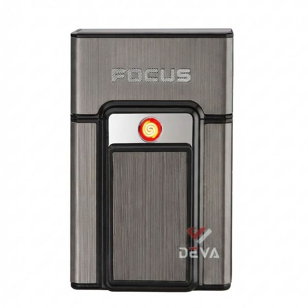 Hộp đựng thuốc lá Focus nguyên bao 20 điếu loại 6.5mm kèm bật lửa điện nhiệt JD YH071