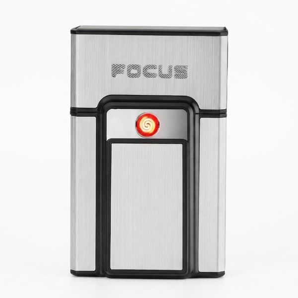 Hộp đựng thuốc lá Focus nguyên bao 20 điếu loại 6.5mm kèm bật lửa điện nhiệt JD YH071