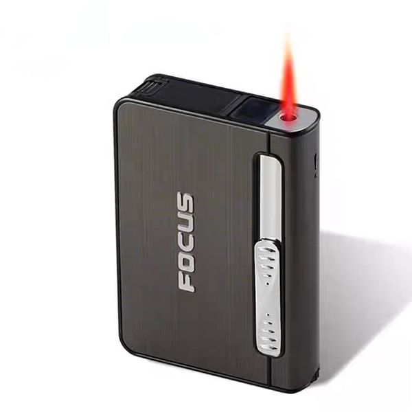Hộp đựng thuốc lá Focus loại 10 điếu size 6.5mm kèm bật lửa khò 1 tia JD YH002