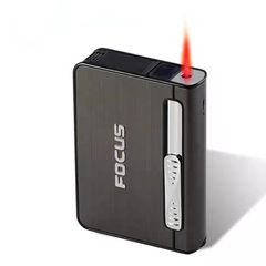 Hộp đựng thuốc lá Focus loại 10 điếu size 6.5mm kèm bật lửa khò 1 tia JD YH002