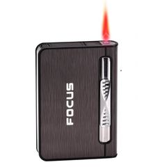 Hộp đựng thuốc lá Focus loại 10 điếu size 6.5mm kèm bật lửa khò 1 tia JD YH002